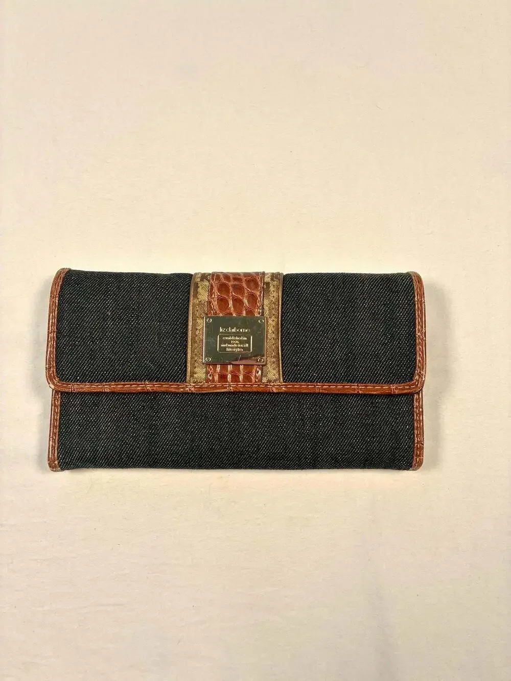 Vintage Y2K Liz Claiborne Denim and Croc Print Trifold Checkbook Wallet
